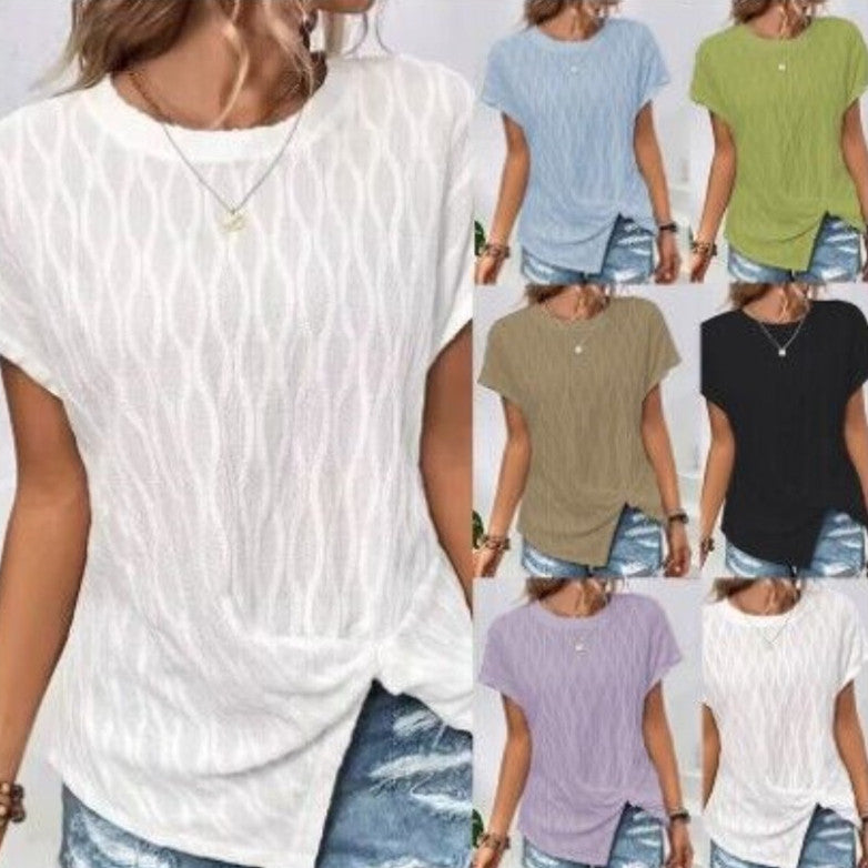 Women's Fashion Casual Loose Solid Color Crew-neck Batwing Sleeve T-shirt