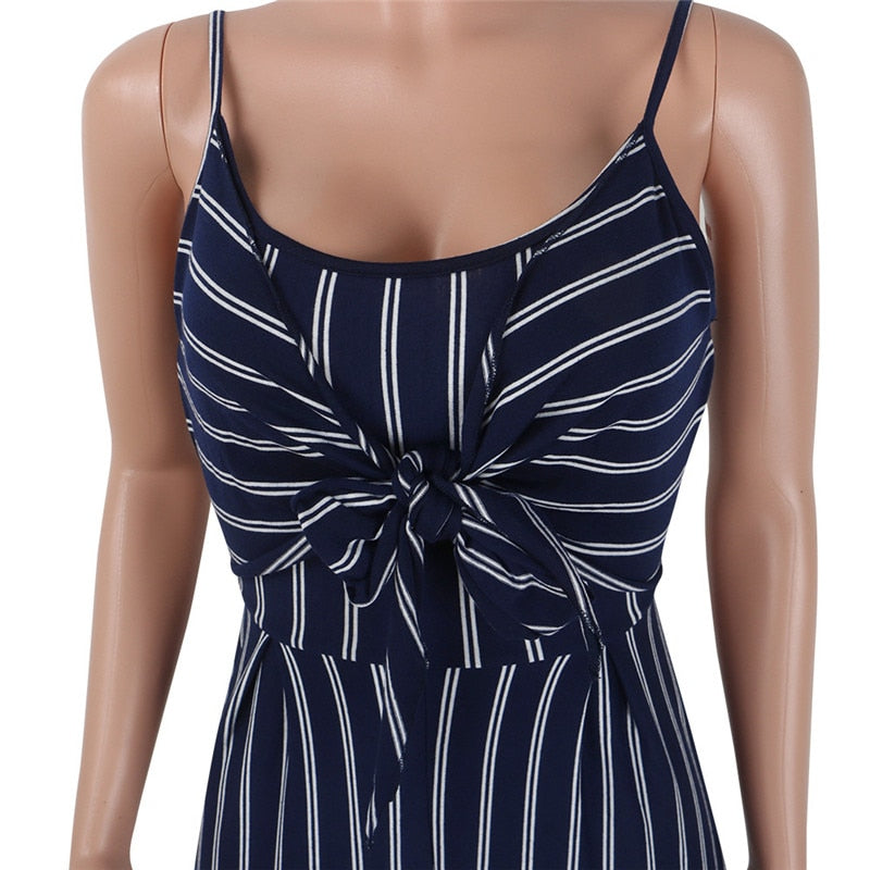 Blue Bodycon Backless Stripe Jumpsuits Women Sexy Party Clubwear Jumpsuits Casual Bowtie Overalls Jumpsuit Plus Size