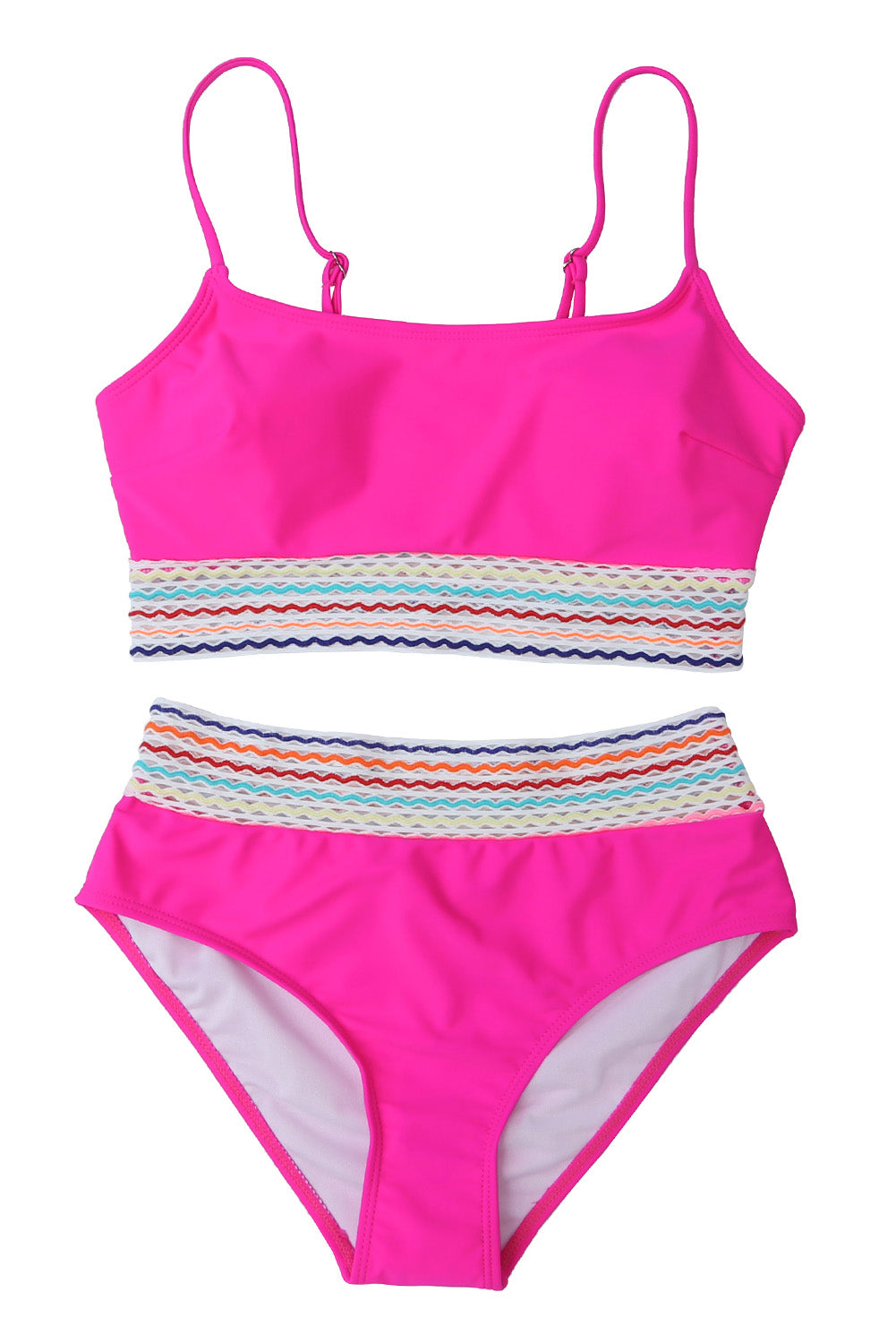 Striped Patchwork Spaghetti Strap High Waist Two Piece Swimsuit