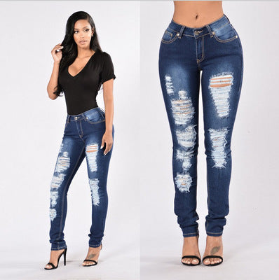 New style denim trousers with ripped jeans