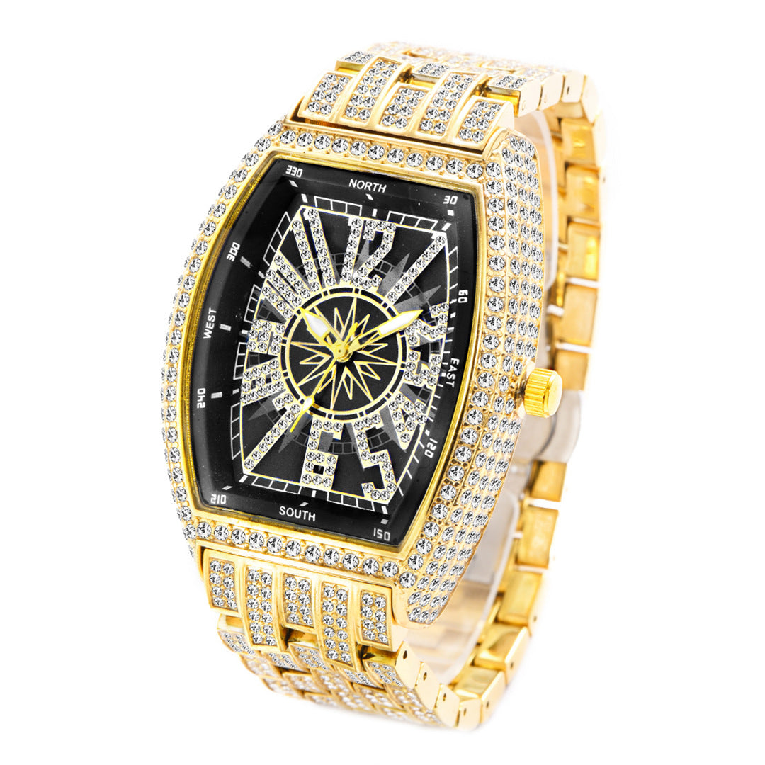 Bucket Shaped Full Diamond Large Dial Men's Watch