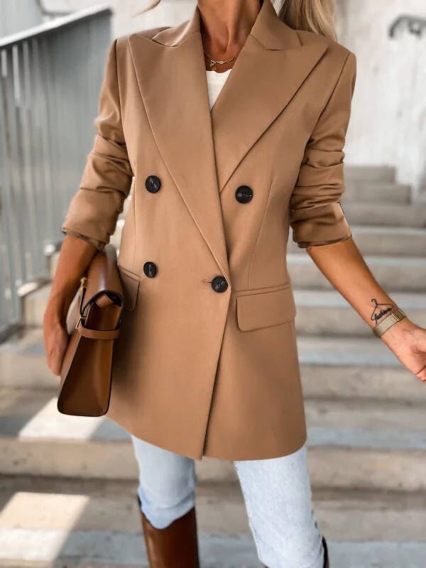 Women's Double-breasted Fashion Mid-length Suit Jacket