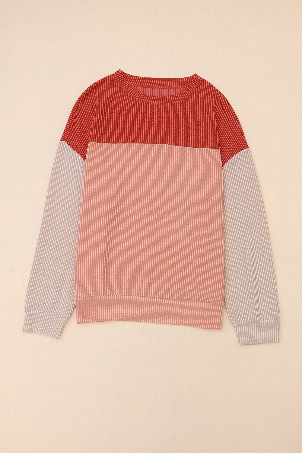 Red Color Block Cording Loose Long Sleeve Top