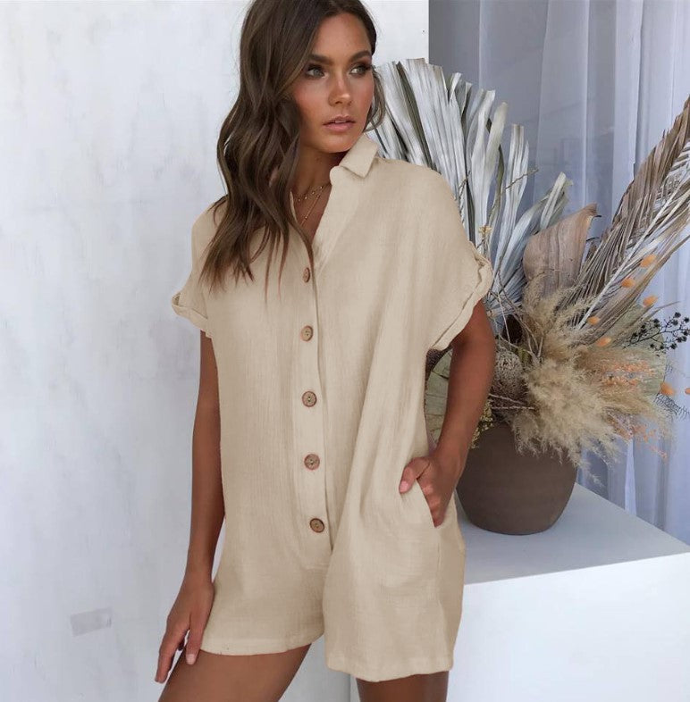 Polo Collar Shirt Button Up Jumpsuit