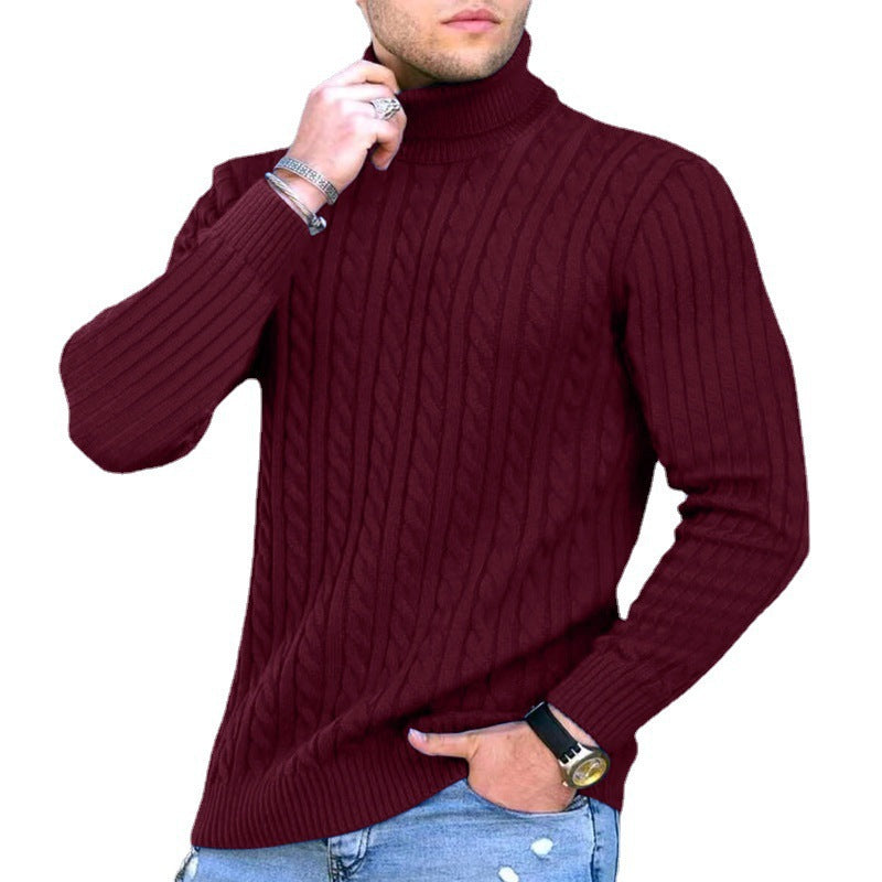 High Neck Fried Dough Twist Long Sleeve Men's Casual Sweater