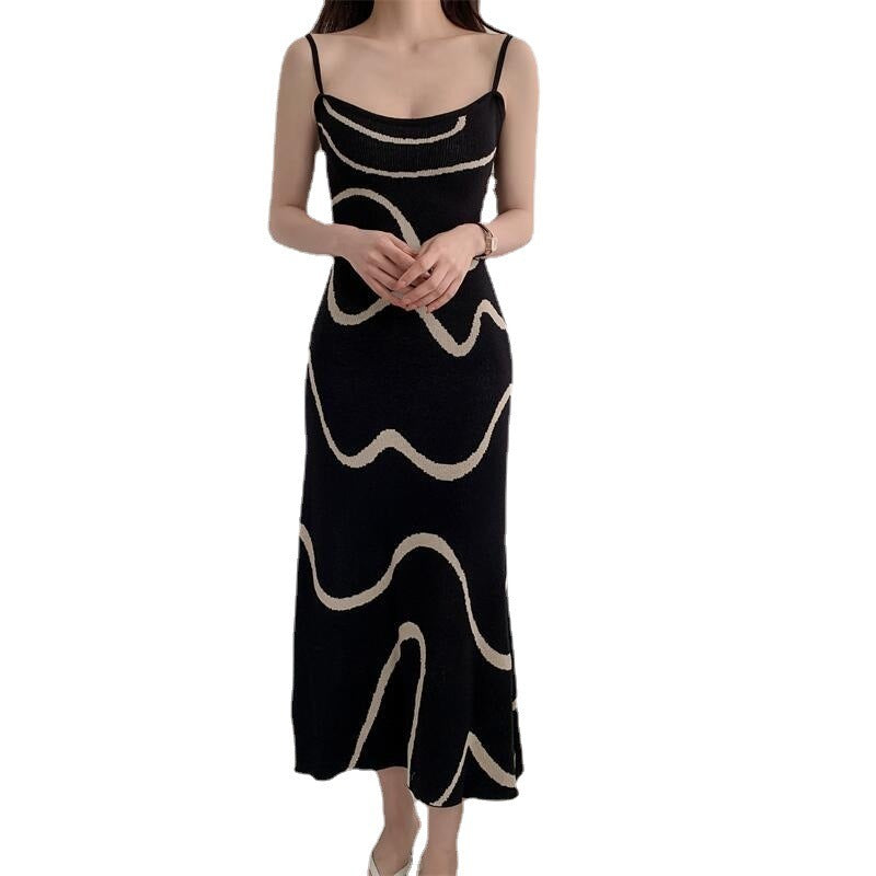 Summer New Strap Knit Dress Wave Pattern Gentle Casual Dress Children's Mid Length