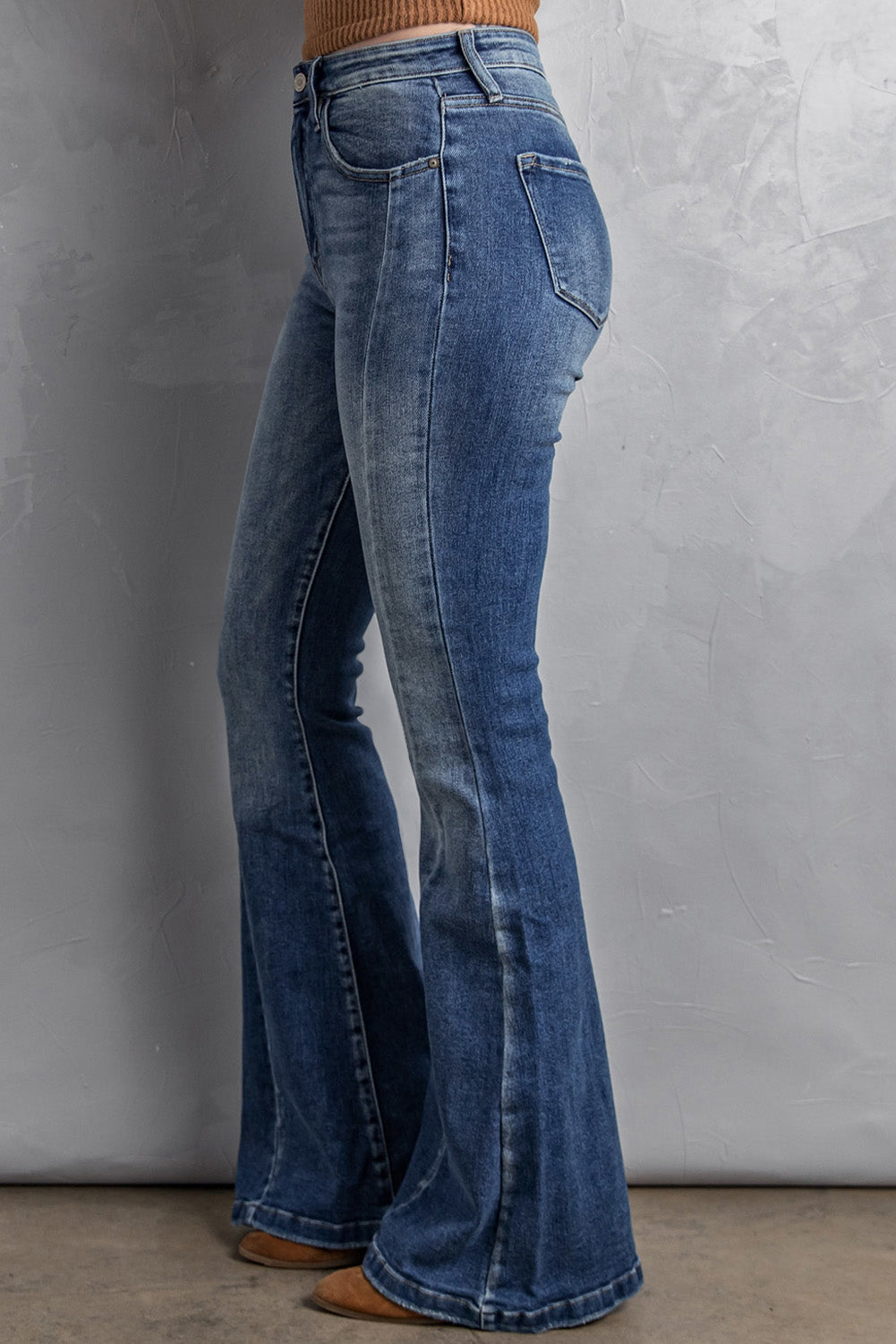 Blue Casual Pockets Chic High Waist Flare Jeans