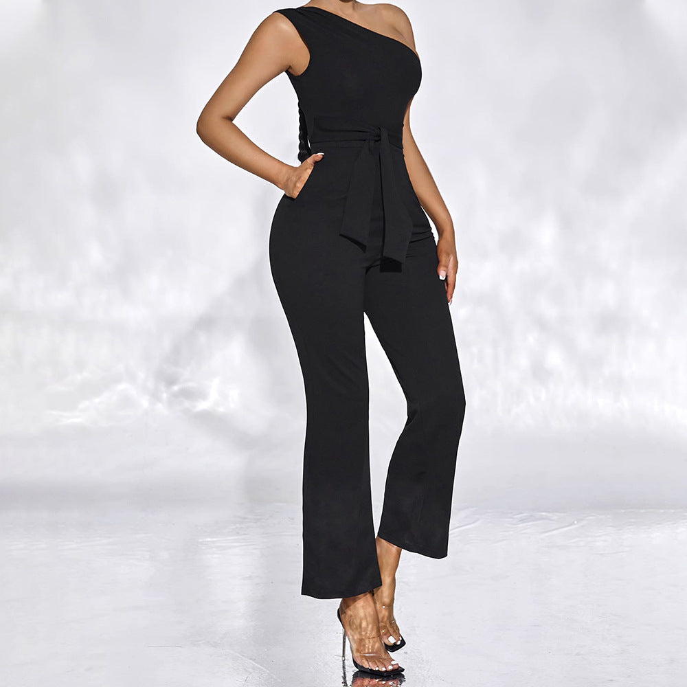 Sleeveless Jumpsuit Solid Color Pullover Waist Tie Casual Pennies