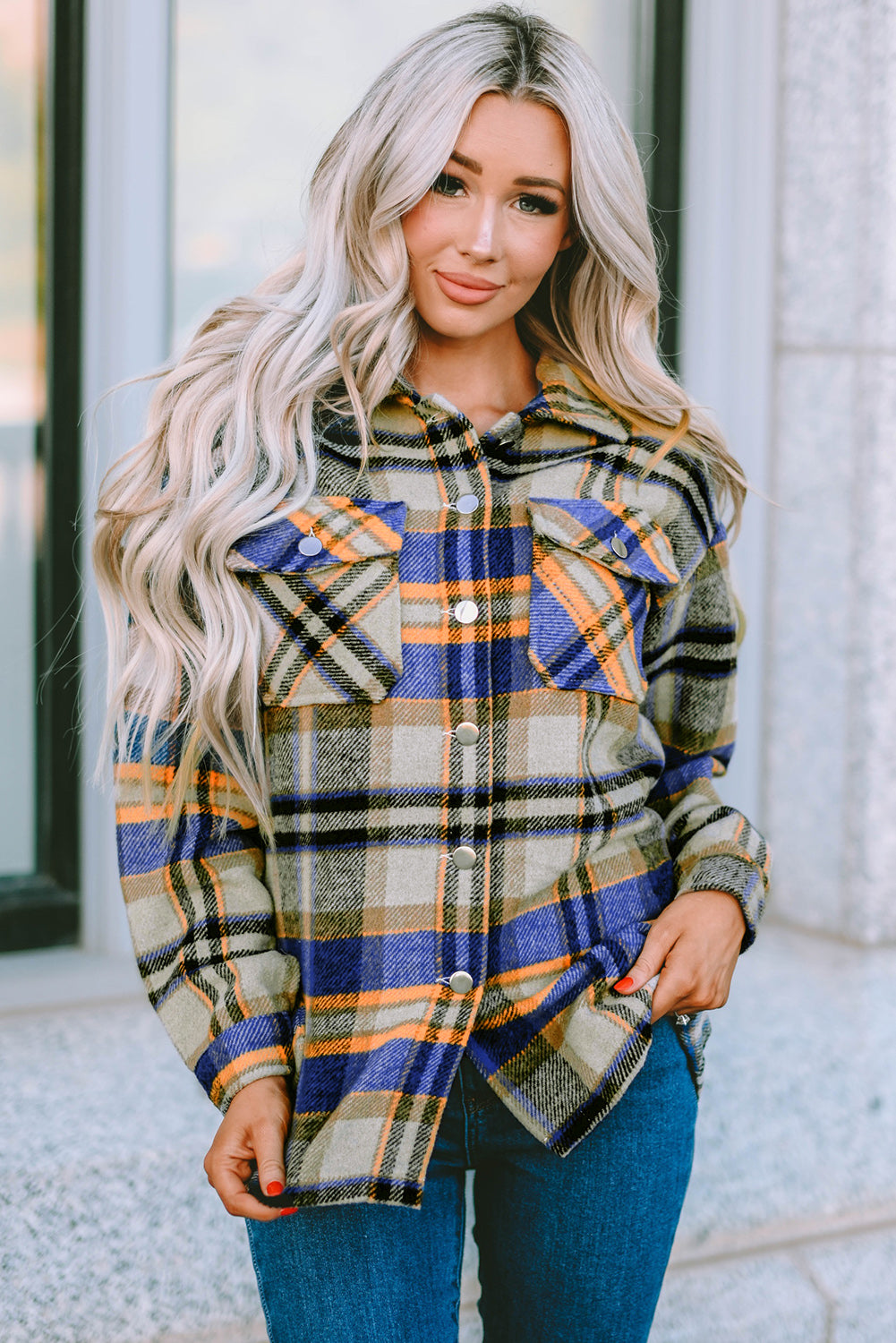 Multicolor Plaid Casual Button Up Flannel Shacket