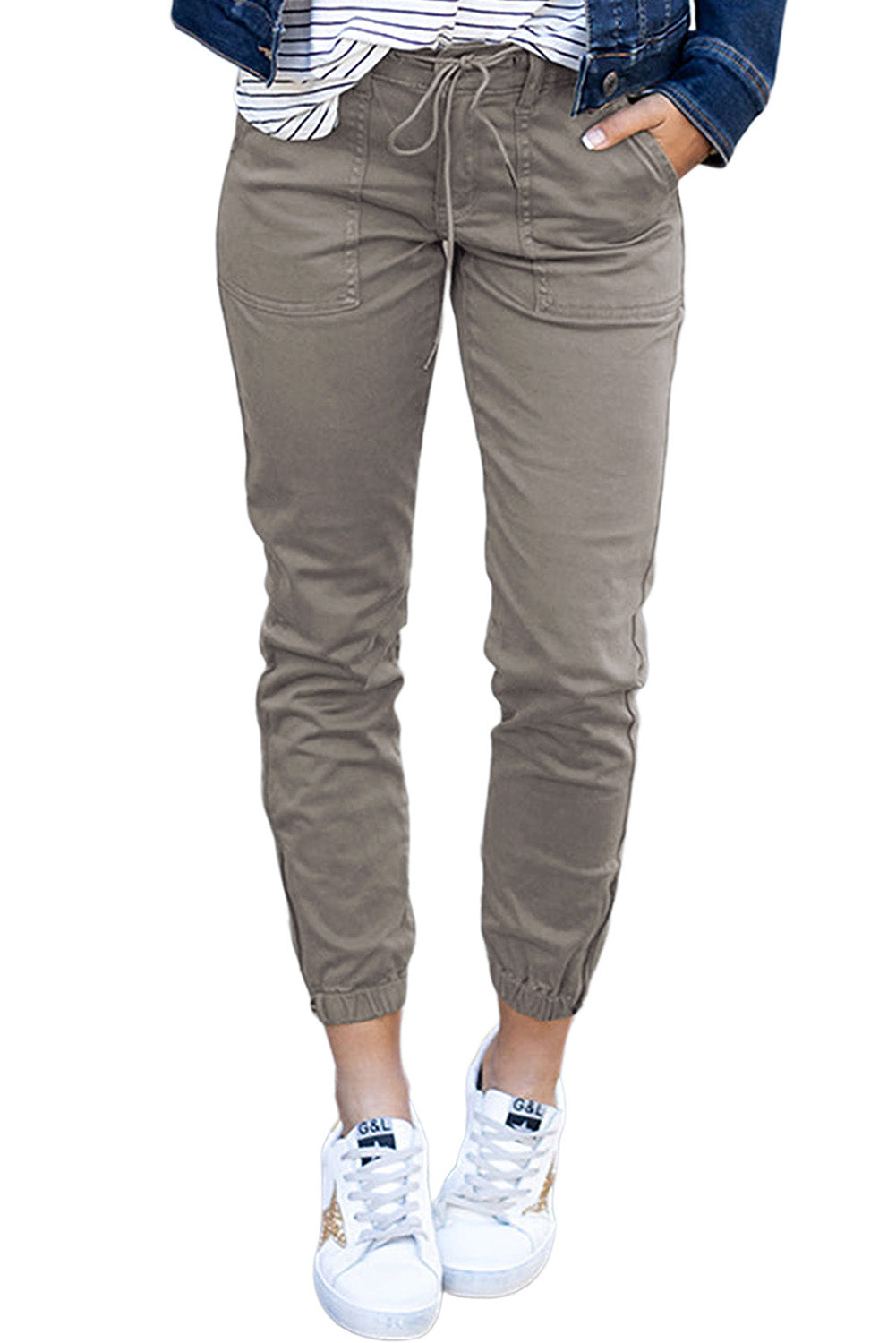 Green Slim Fit Pocketed Casual High Waisted Pants