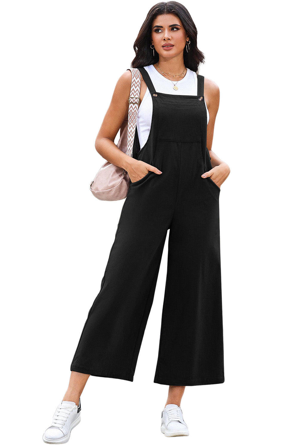 Red Corduroy Side Pockets Wide Leg Overall