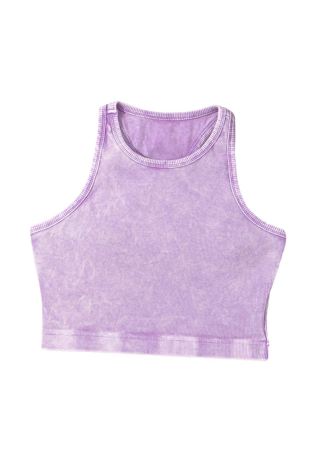 Purple Ribbed Mineral Wash Racerback Cropped Tank Top