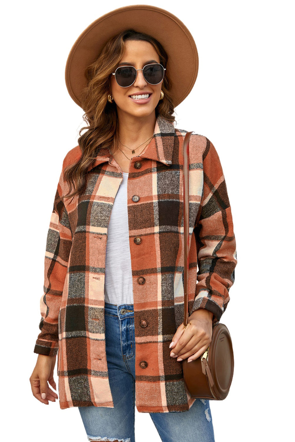 Red and Grey Button Up Flannel Plaid Shacket