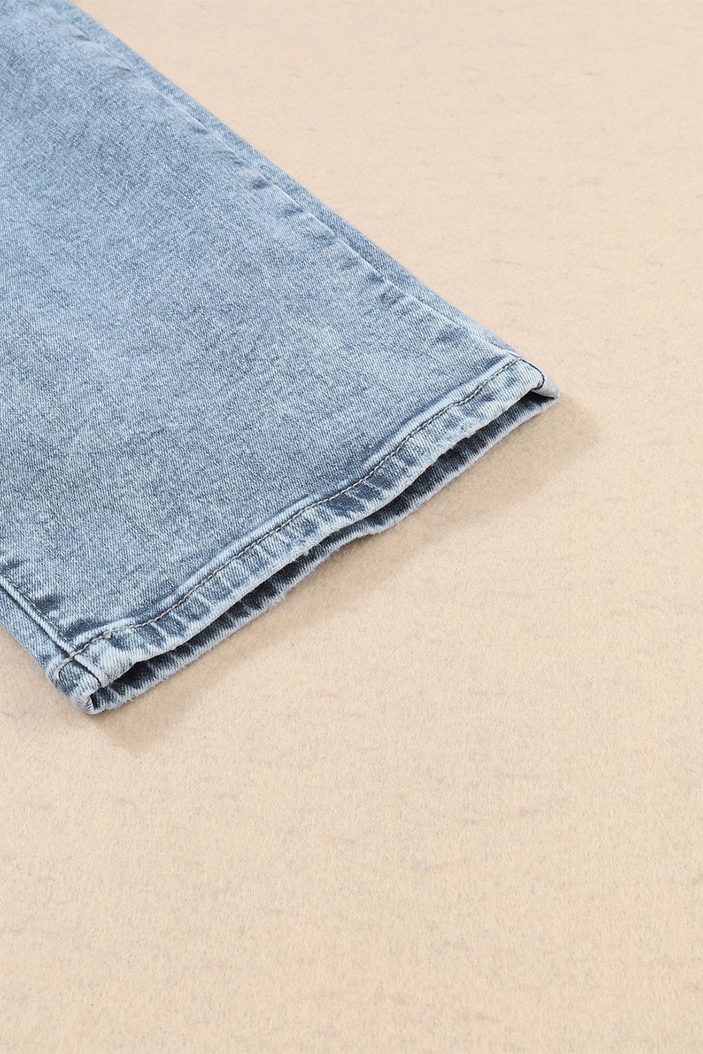 Navy Blue Light Wash Frayed Slim Fit High Waist Jeans