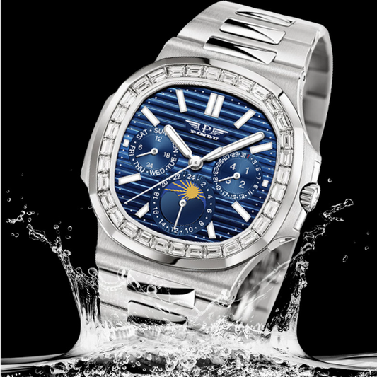 Men's Watch With Diamond Blue Face Large Square Dial