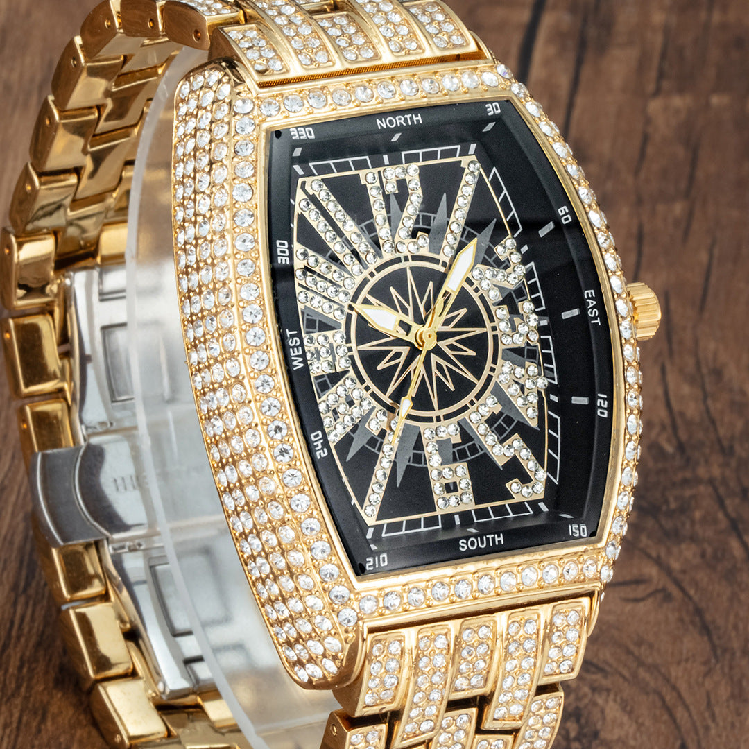 Bucket Shaped Full Diamond Large Dial Men's Watch