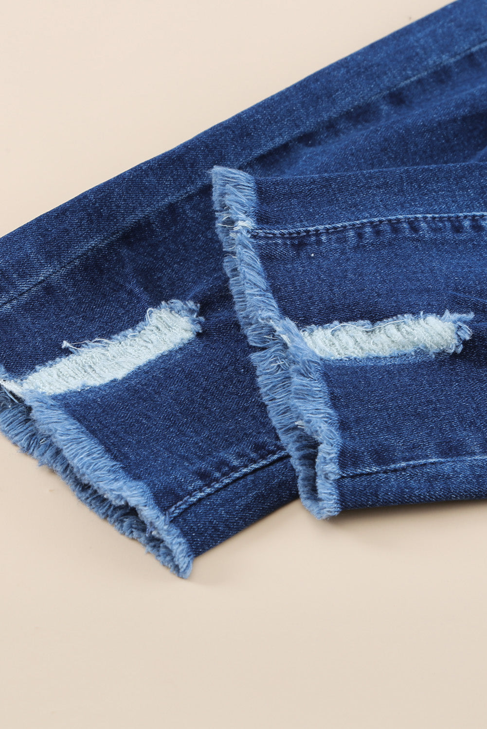 Dark Blue Casual Hole Drawstring Elastic Waist Jeans