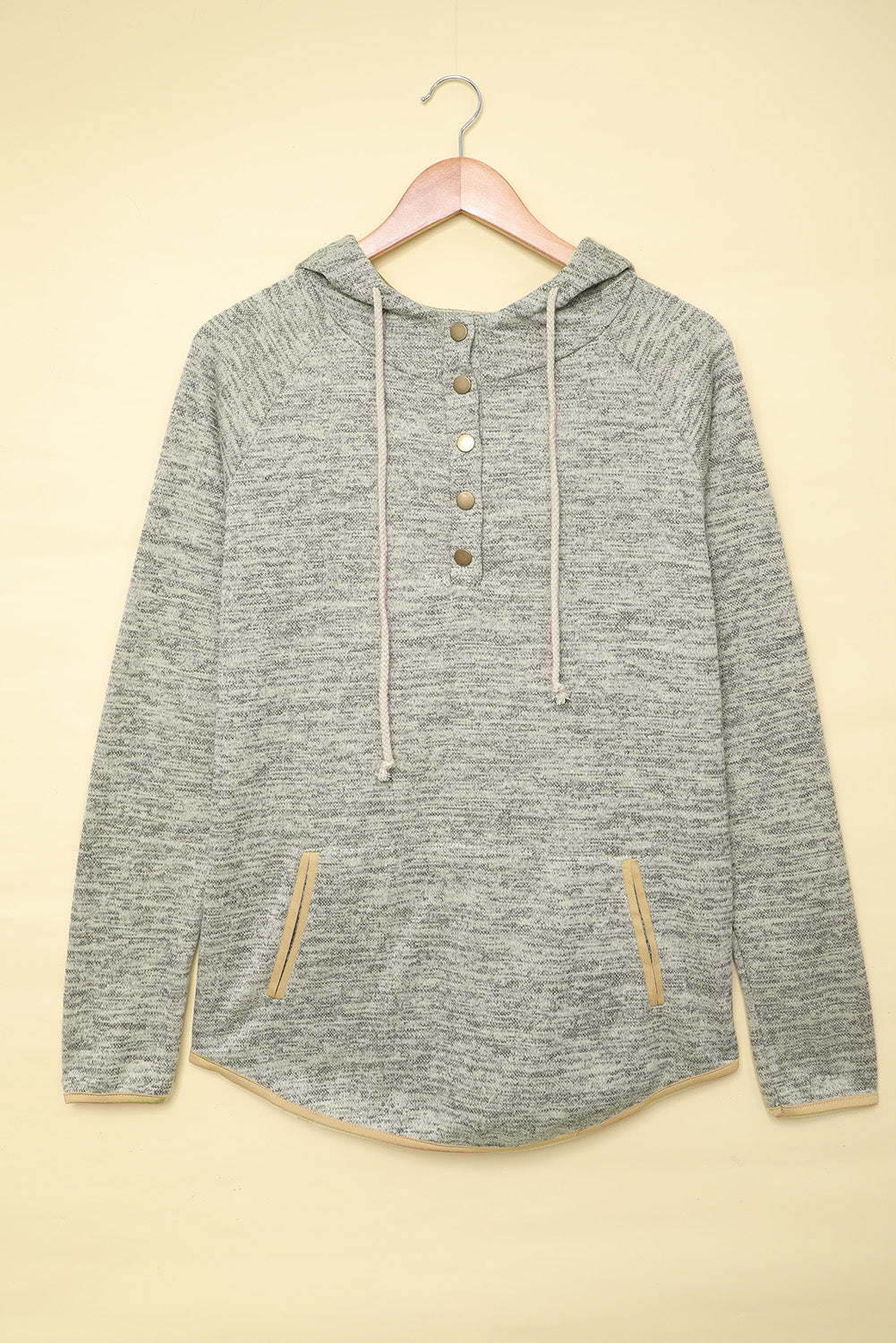 Grey Snap Button Long Sleeve Pullover Hoodie for Women