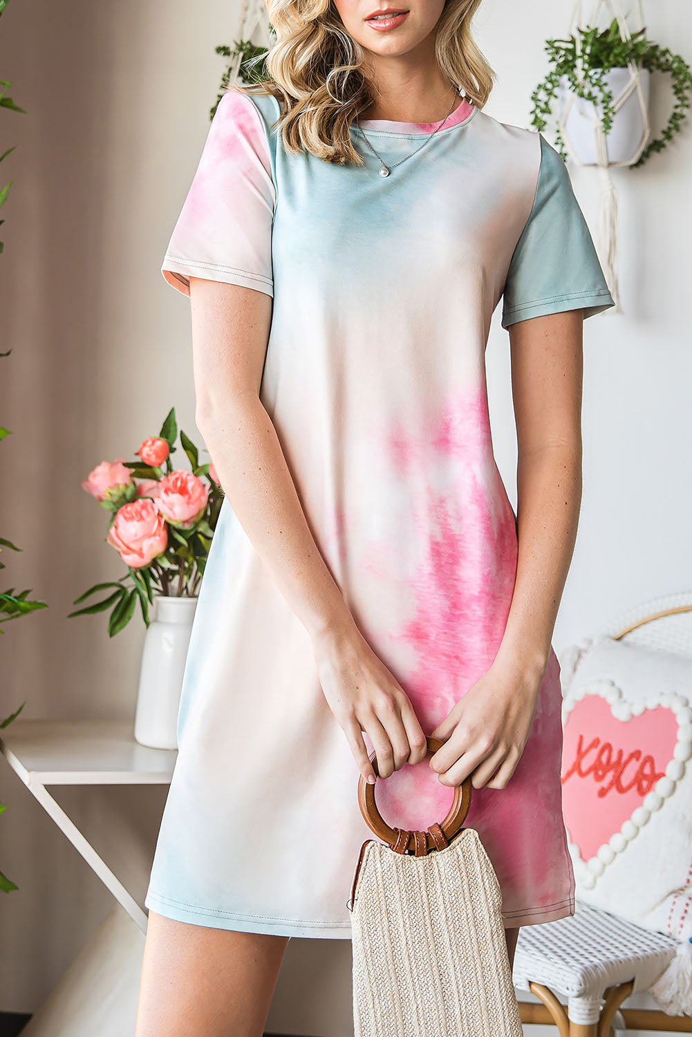 Multicolor Tie Dye Casual Short Sleeve T Shirt Dress