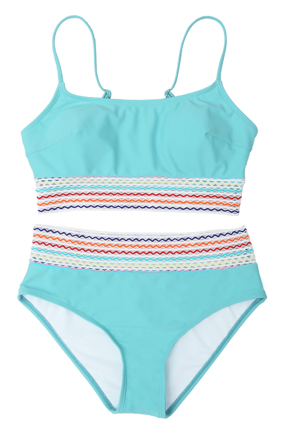 Striped Patchwork Spaghetti Strap High Waist Two Piece Swimsuit