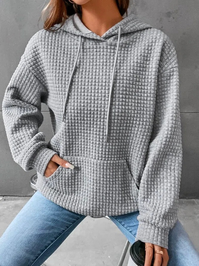 Fashion Waffle Hoodie Sweater Women's Sports Sweatshirt Casual Long Sleeve Tops Womens Clothing