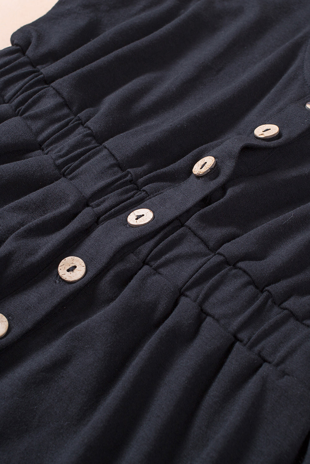 Button Front Shirred Waist Casual Tank Summer Black Dress