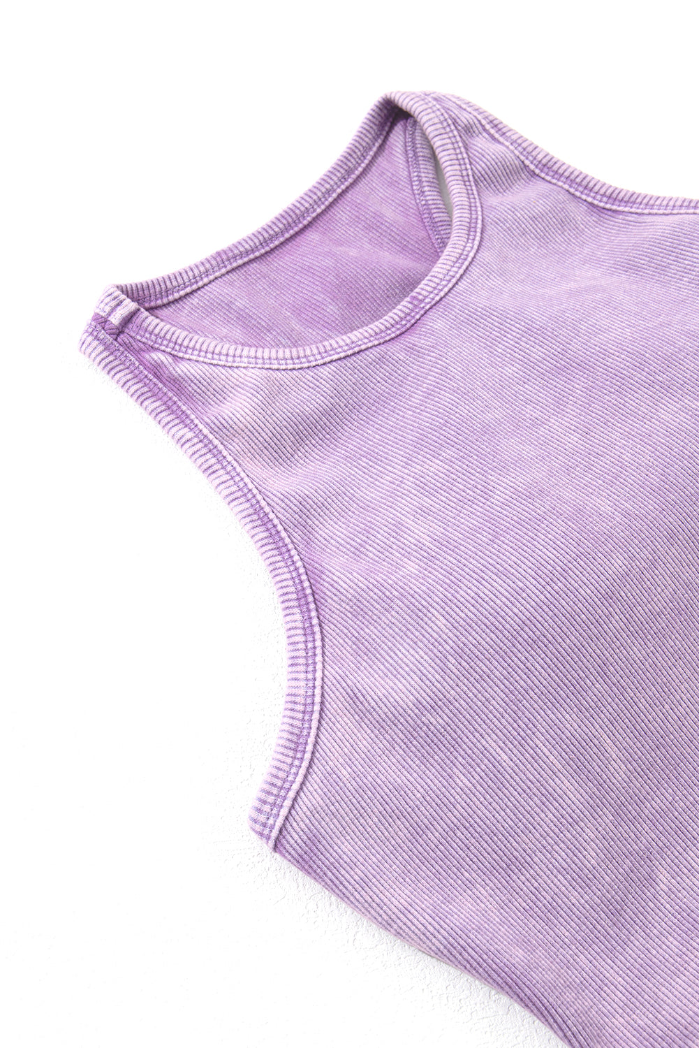 Purple Ribbed Mineral Wash Racerback Cropped Tank Top