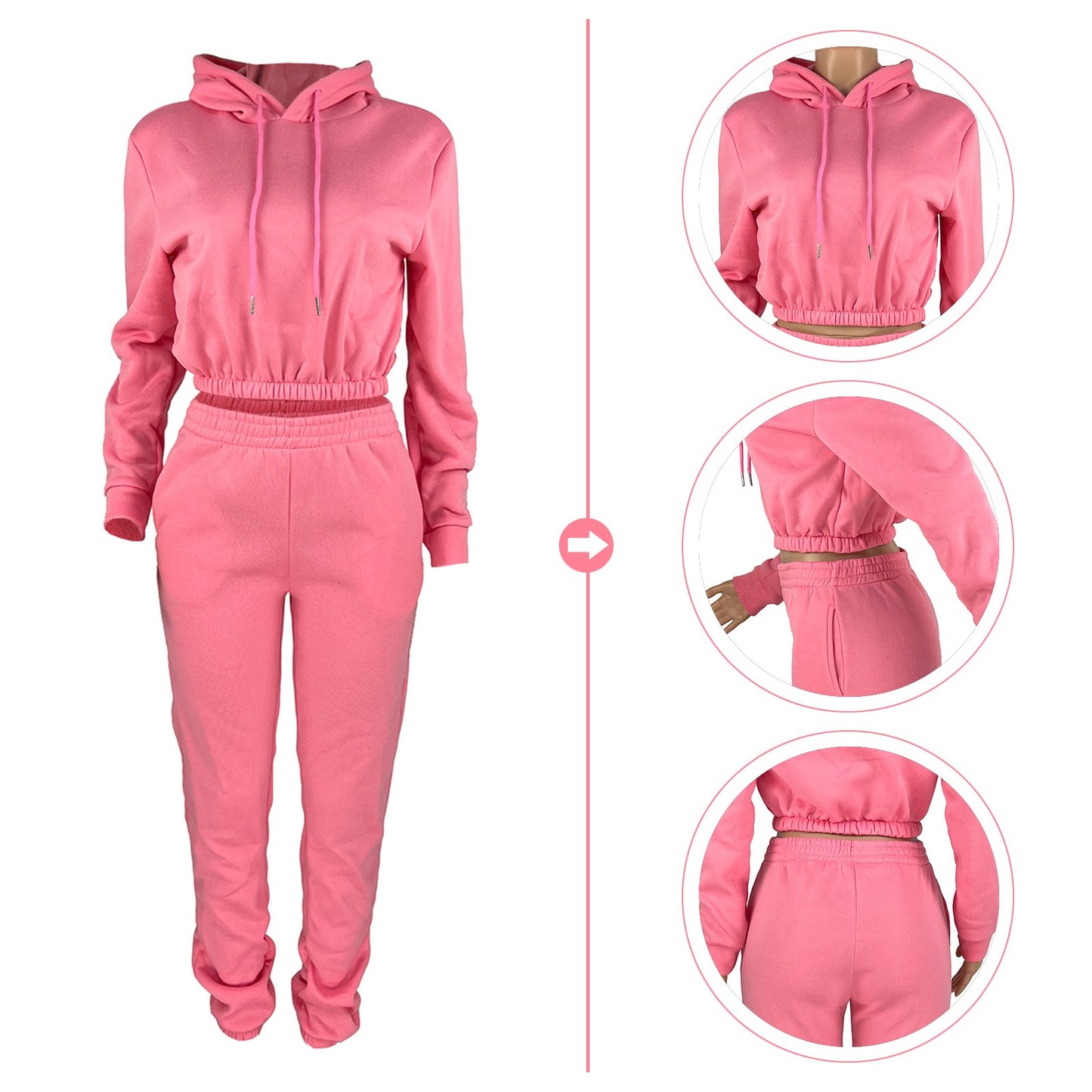 Women's Spring And Winter Plush Sports Casual Suit Hoodie+Jogging Pants Two-Piece Set