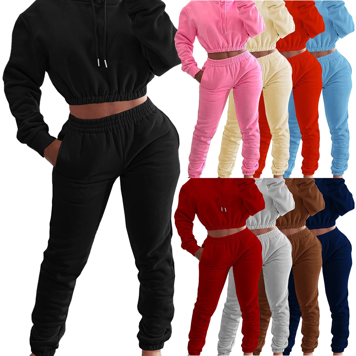 Women's Spring And Winter Plush Sports Casual Suit Hoodie+Jogging Pants Two-Piece Set