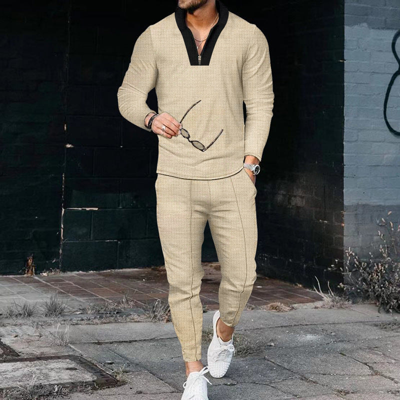 Men's Fashion Patchwork Stand-up Collar Half Zip Suit