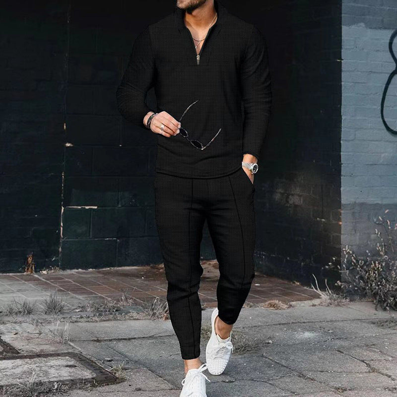 Men's Fashion Patchwork Stand-up Collar Half Zip Suit