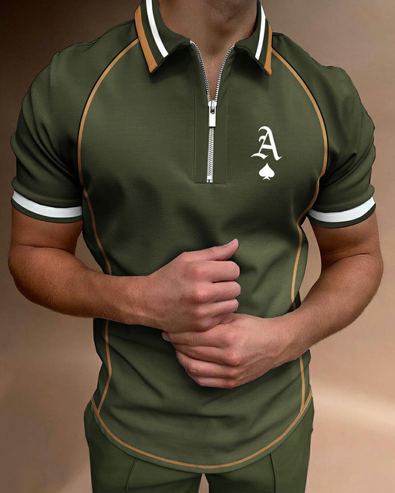 Casual Short-sleeved Digital Printing Zipper Pullover Men's