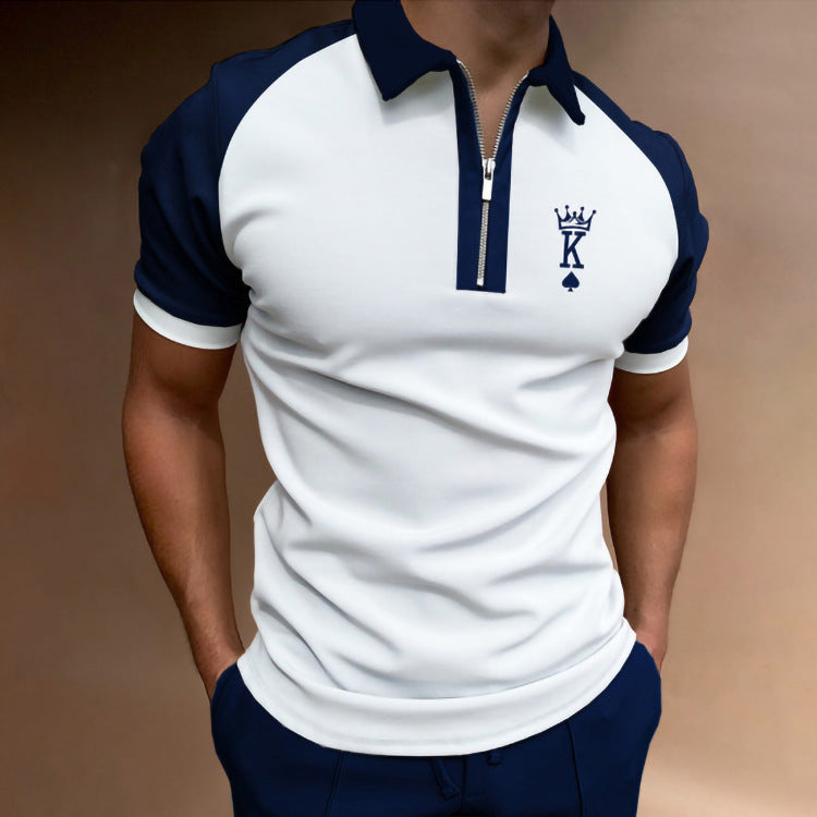Casual Short-sleeved Digital Printing Zipper Pullover Men's