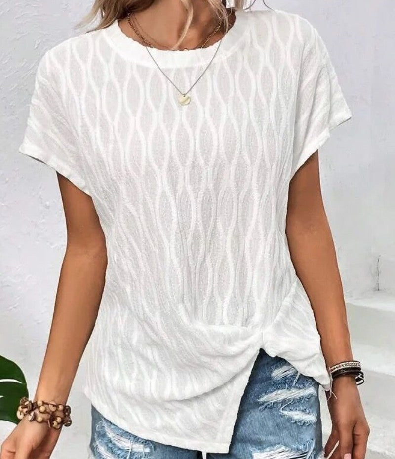Women's Fashion Casual Loose Solid Color Crew-neck Batwing Sleeve T-shirt