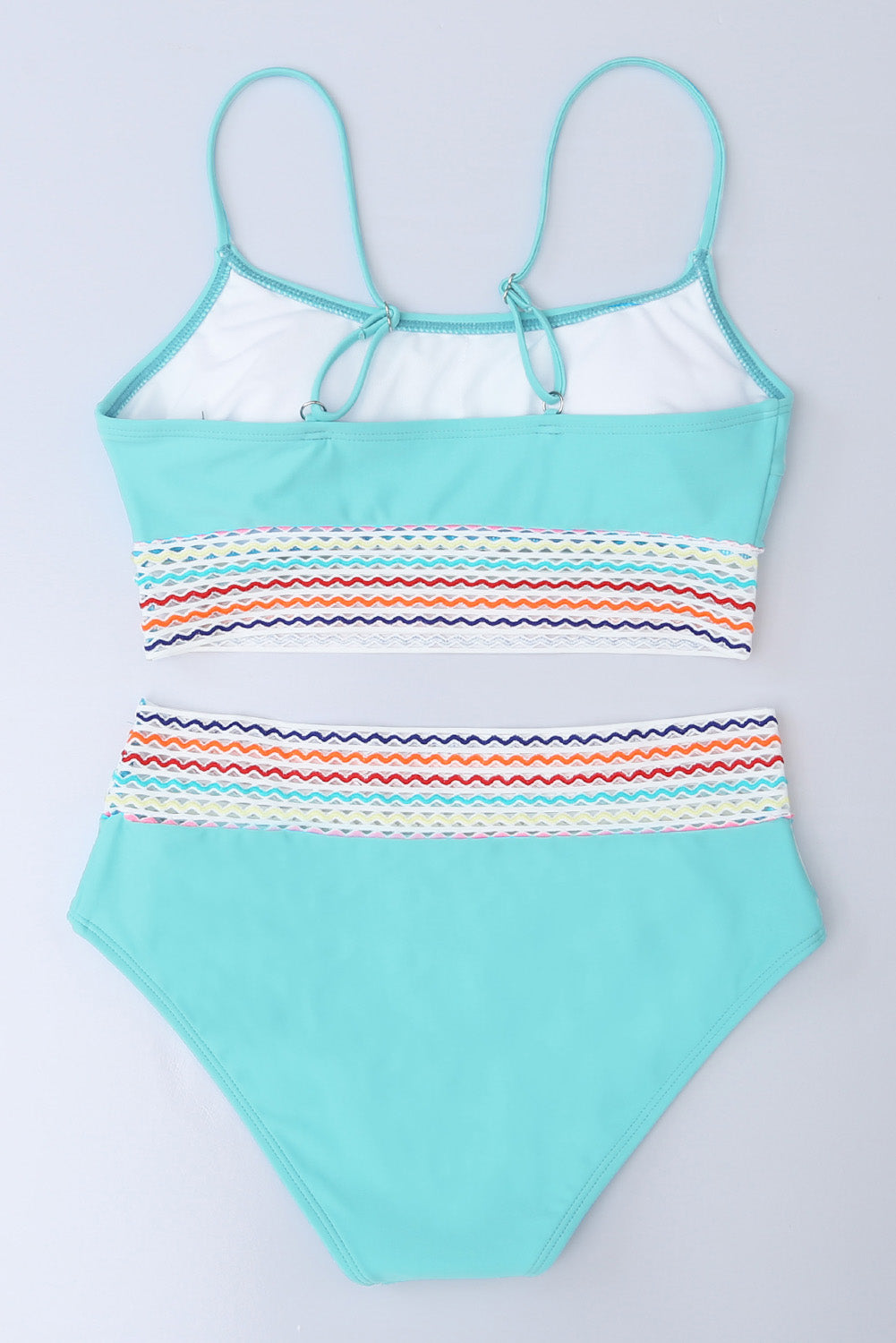 Striped Patchwork Spaghetti Strap High Waist Two Piece Swimsuit