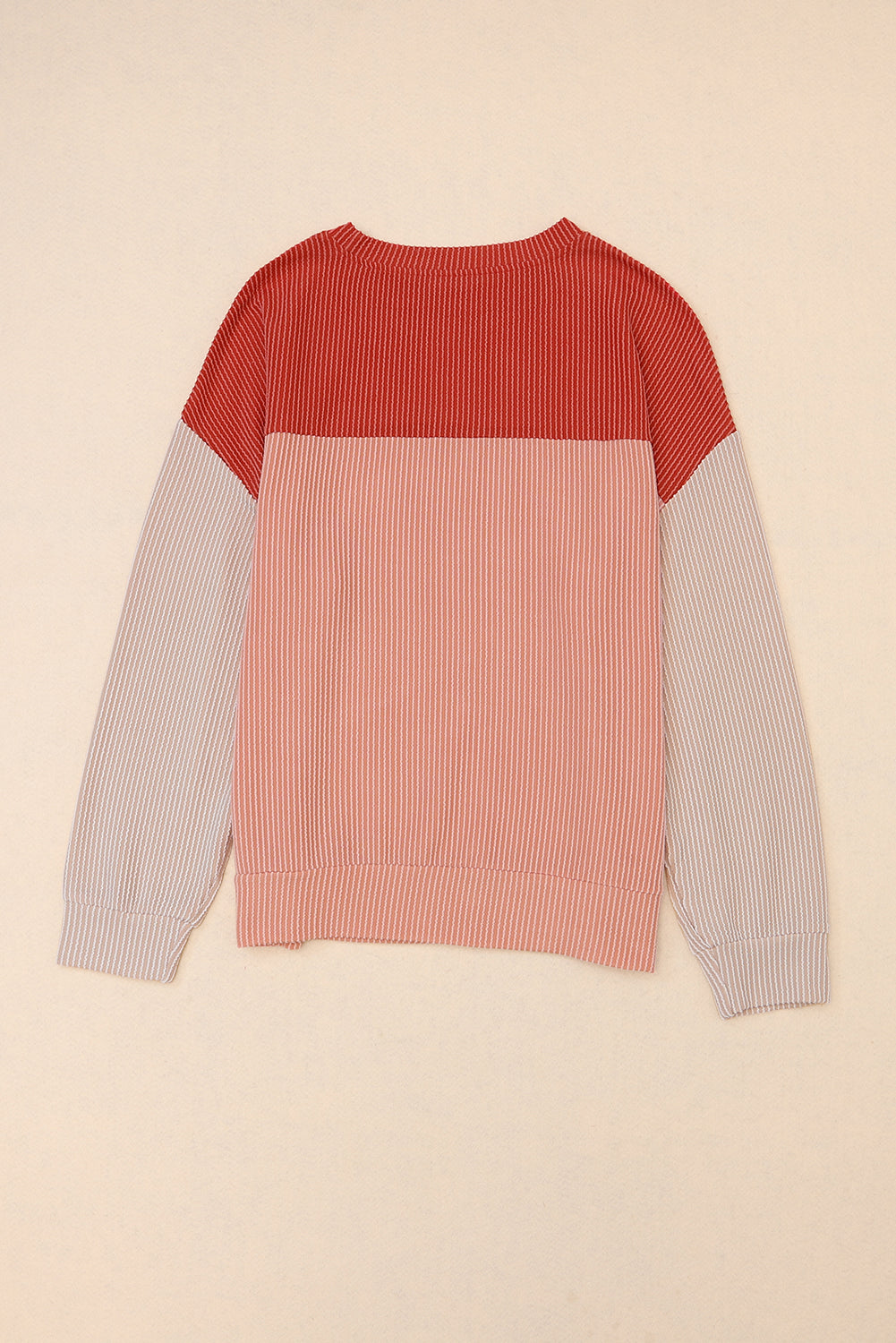 Red Color Block Cording Loose Long Sleeve Top