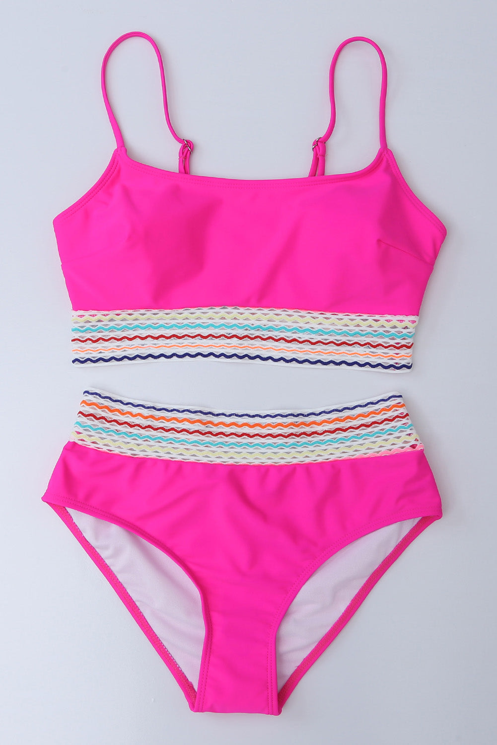 Striped Patchwork Spaghetti Strap High Waist Two Piece Swimsuit