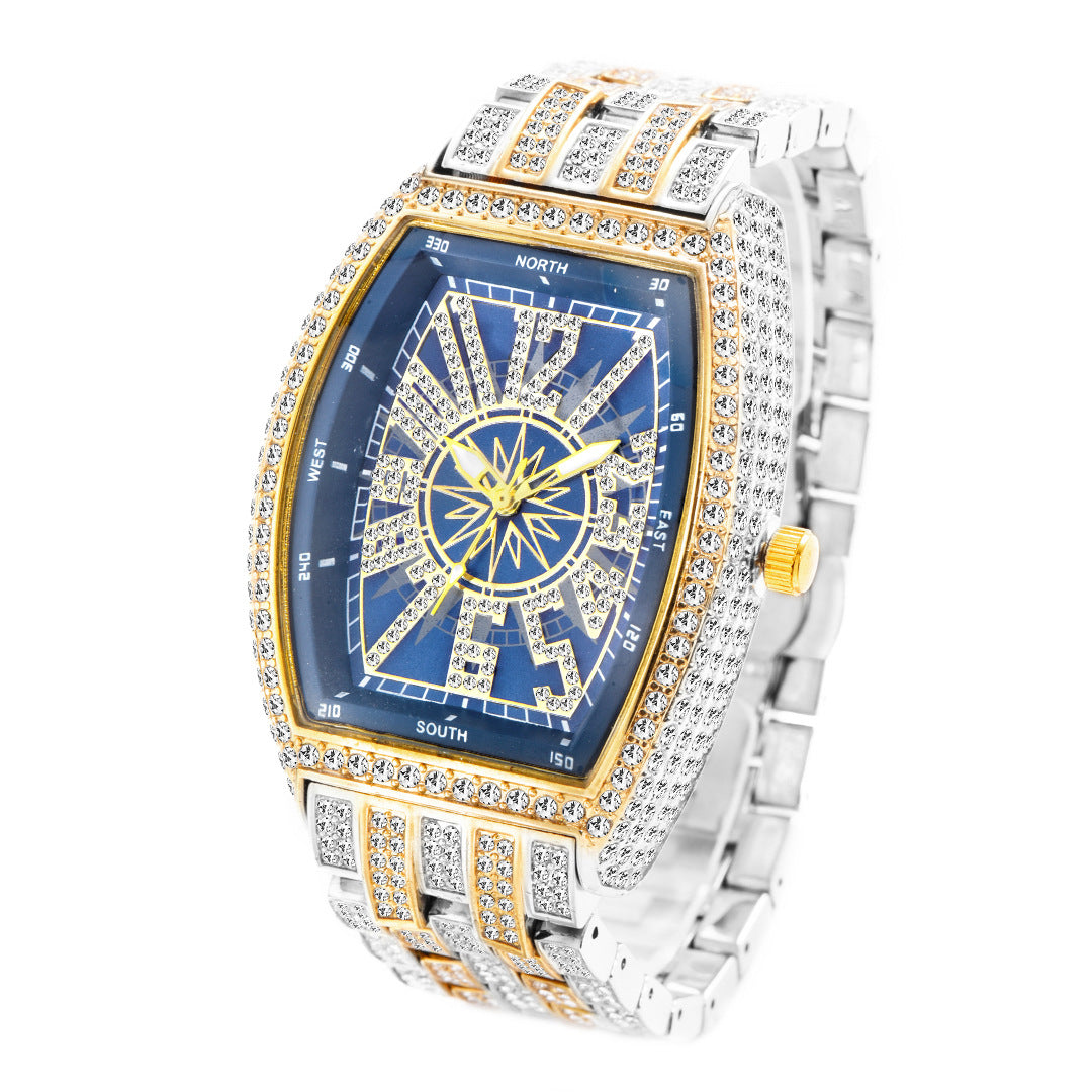 Bucket Shaped Full Diamond Large Dial Men's Watch