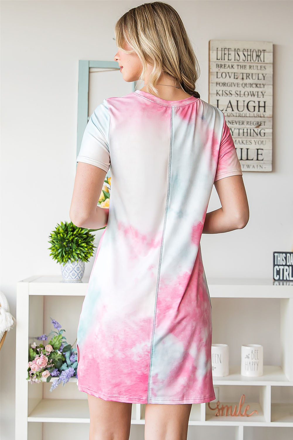 Multicolor Tie Dye Casual Short Sleeve T Shirt Dress