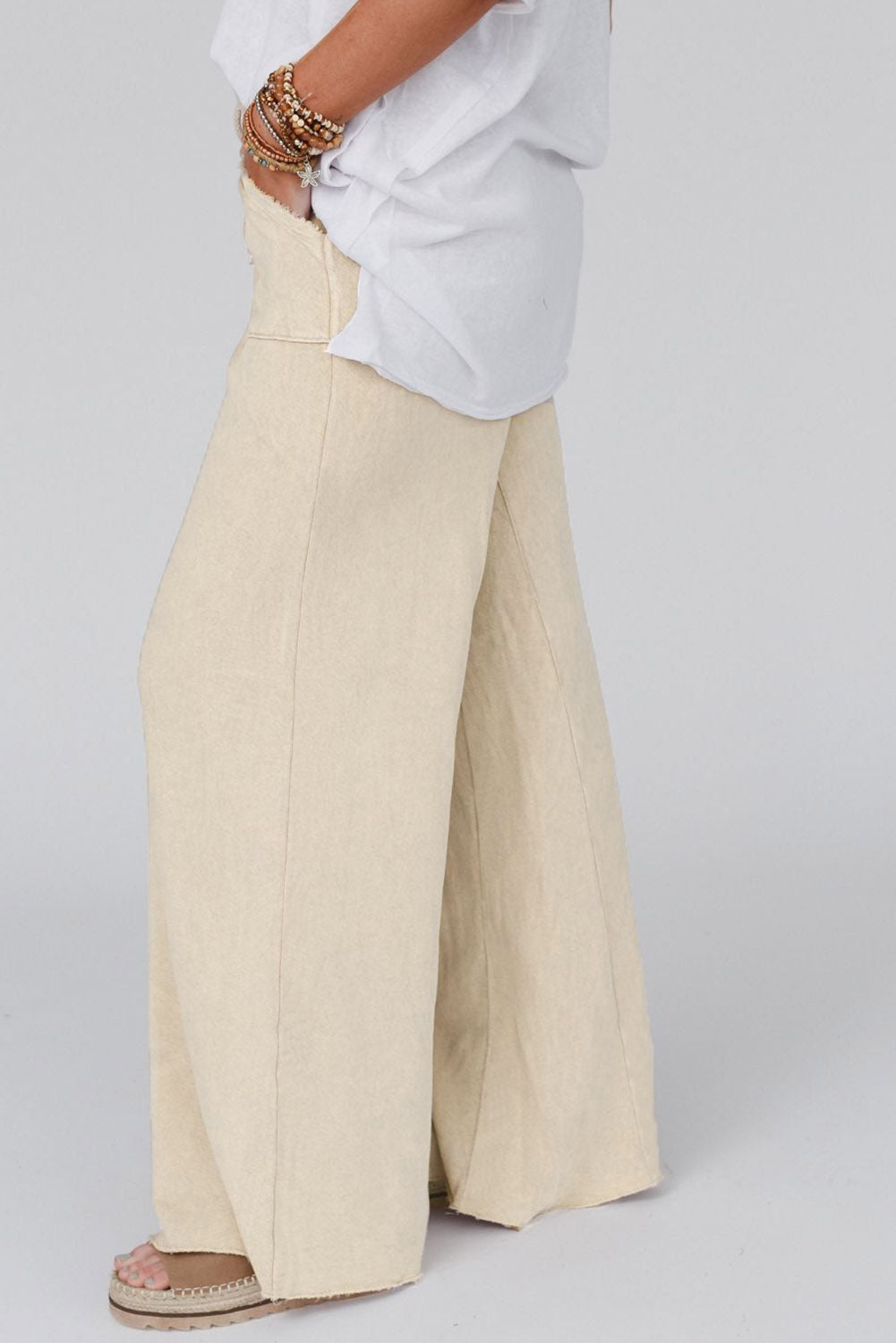 Mineral Washed Drawstring High Waisted Wide Leg Pants