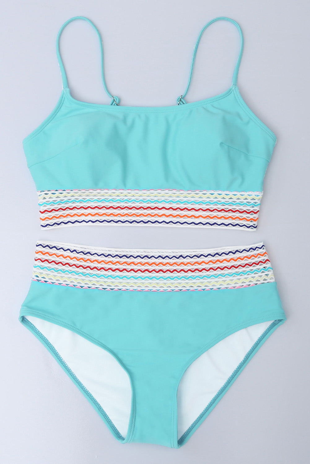 Striped Patchwork Spaghetti Strap High Waist Two Piece Swimsuit