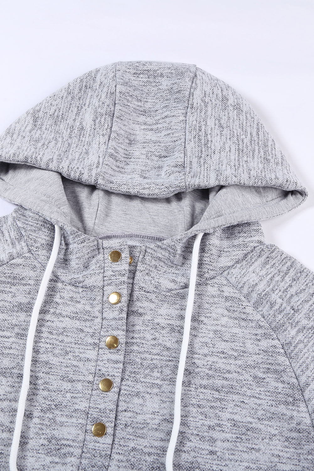 Grey Snap Button Long Sleeve Pullover Hoodie for Women