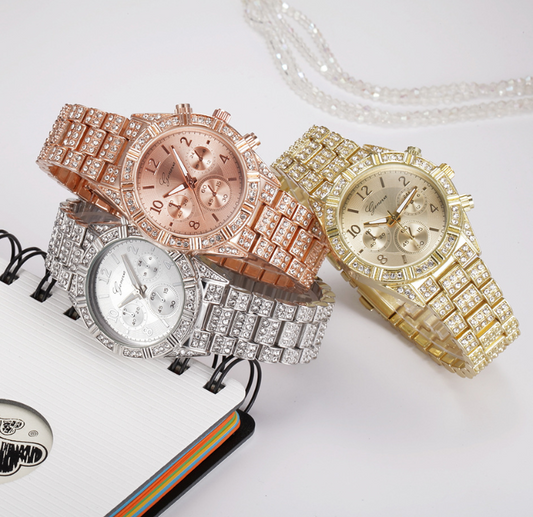 Women Crystal Quartz Analog Wrist Watch Fashion Stainless Steel Geneva Luxury