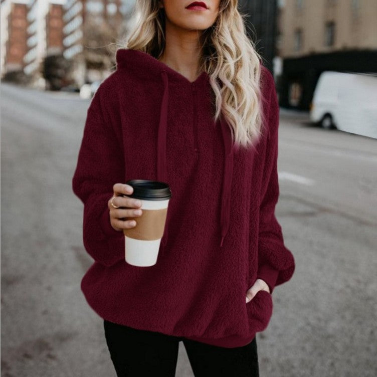Women's Polerones Fleece Hoodies Long Sleeve Hooded Pullover Sweatshirt Autumn Winter Warm Zipper Pocket Coat Female Sweatshirt