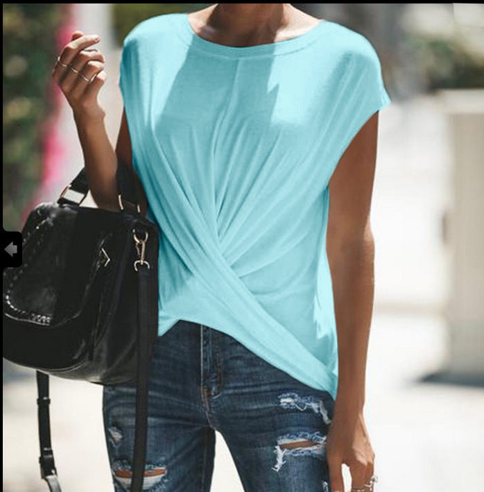 European And American Casual Solid Color Top T-shirt