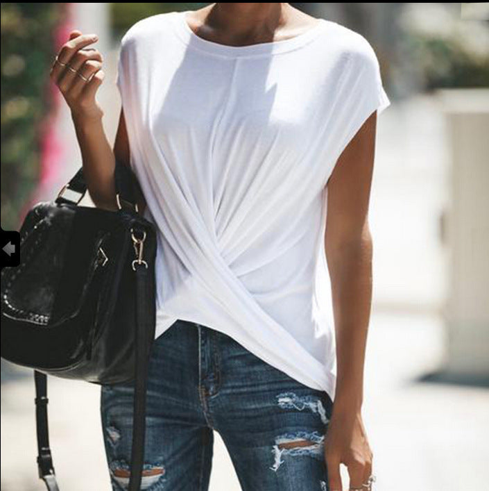 European And American Casual Solid Color Top T-shirt