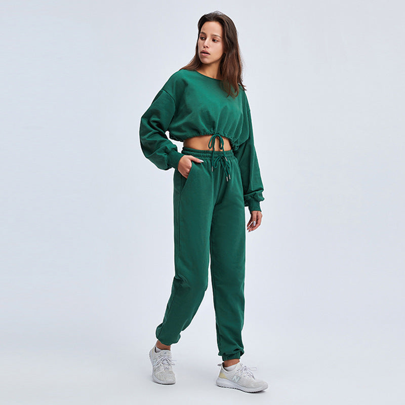 Women's Fitness Sports Loose Plus Size Sweater Suit Long-sleeved Shirt Pants Casual Two-piece Suit