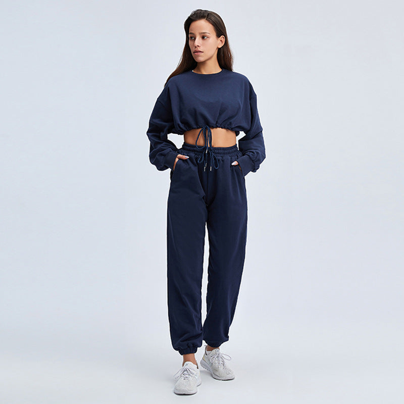 Women's Fitness Sports Loose Plus Size Sweater Suit Long-sleeved Shirt Pants Casual Two-piece Suit