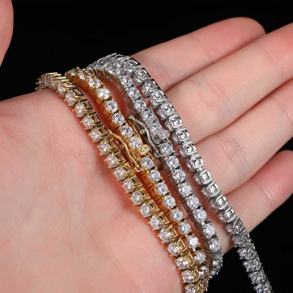 Hip-Hop Jewelry 4Mm Stainless Steel Tennis Chain, A Row Of Copper Inlaid Zircon Bracelet