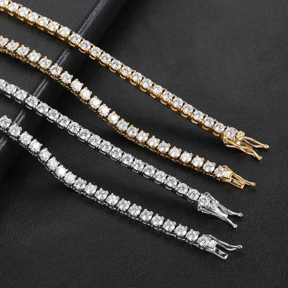 Hip-Hop Jewelry 4Mm Stainless Steel Tennis Chain, A Row Of Copper Inlaid Zircon Bracelet